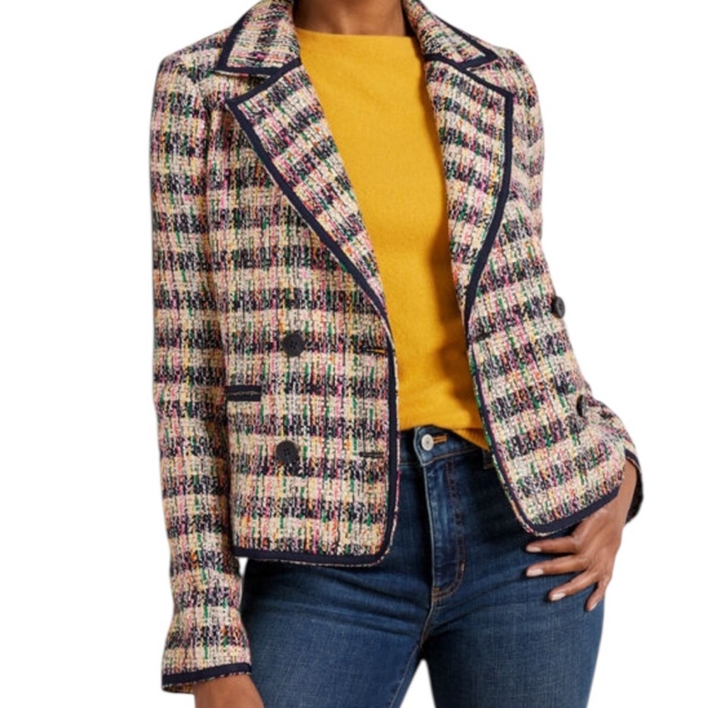 Talbots Cafe Tweed Double Breasted Jacket in Navy Multi Color